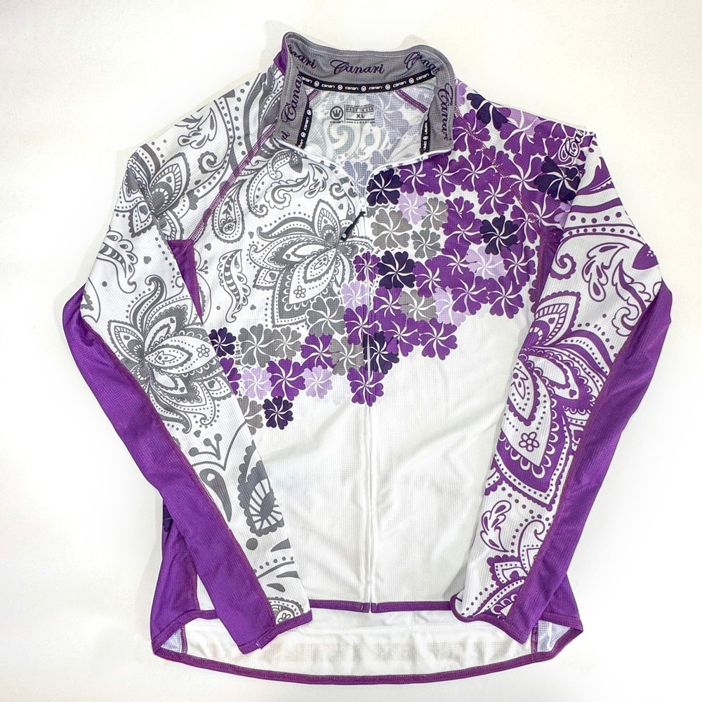 Canari Cycling Jacket Full Zip Purple Floral Print Athletic Top XL